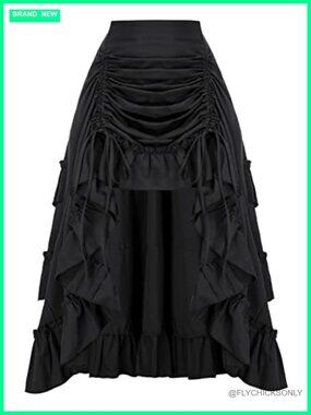 Victorian Steampunk Gothic Bustle Skirt High-Low Hem with Drawstrings